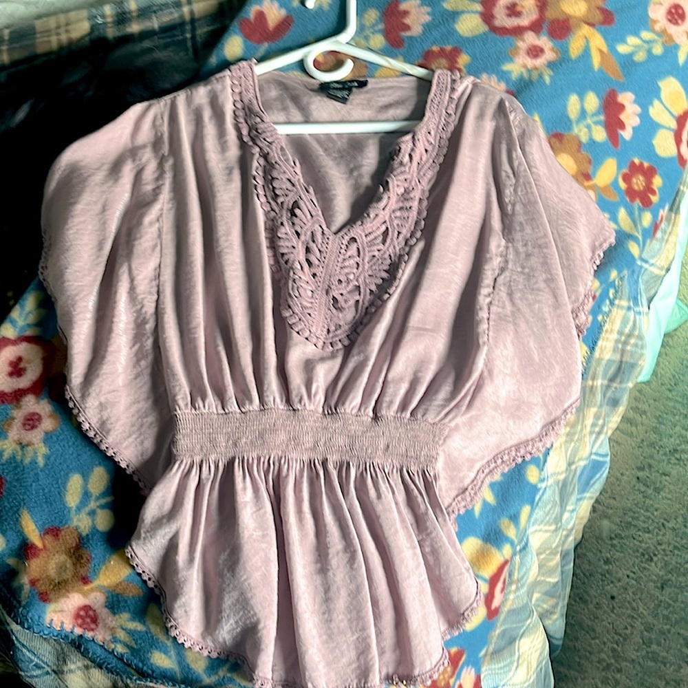 Flowy purple/lavender shirt with detailed embroidery